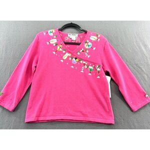 Jack B.Quick Sweater Womens Medium Pink Sequin Mixed Drinks Fall Vacay Cruise